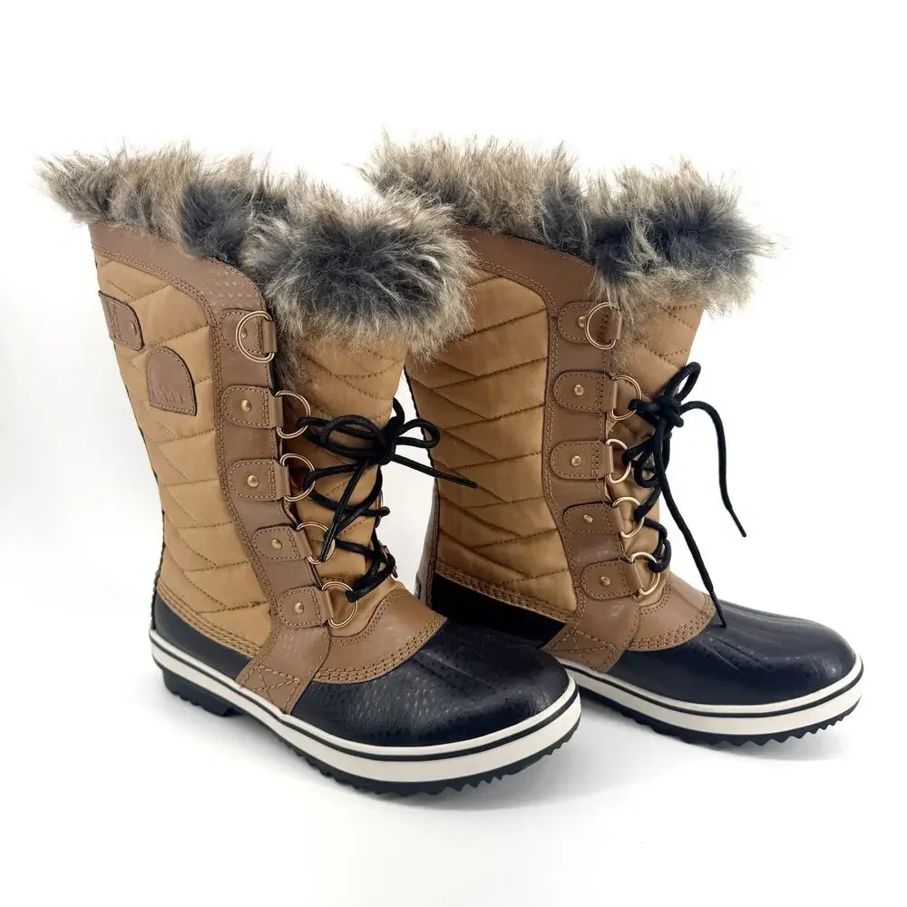 Sorel Tofino II Waterproof Lace-Up Boots Womens US 7.5 Faux Fur Winter Curry NEW